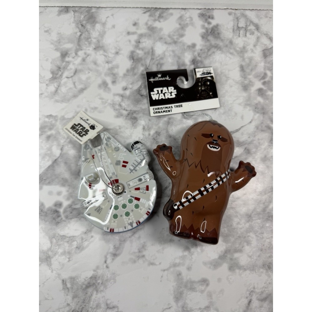DISNEY STAR WARS MILLENNIUM FALCON & CHEWBACCA HALLMARK CHRISTMAS ORNAMENTS